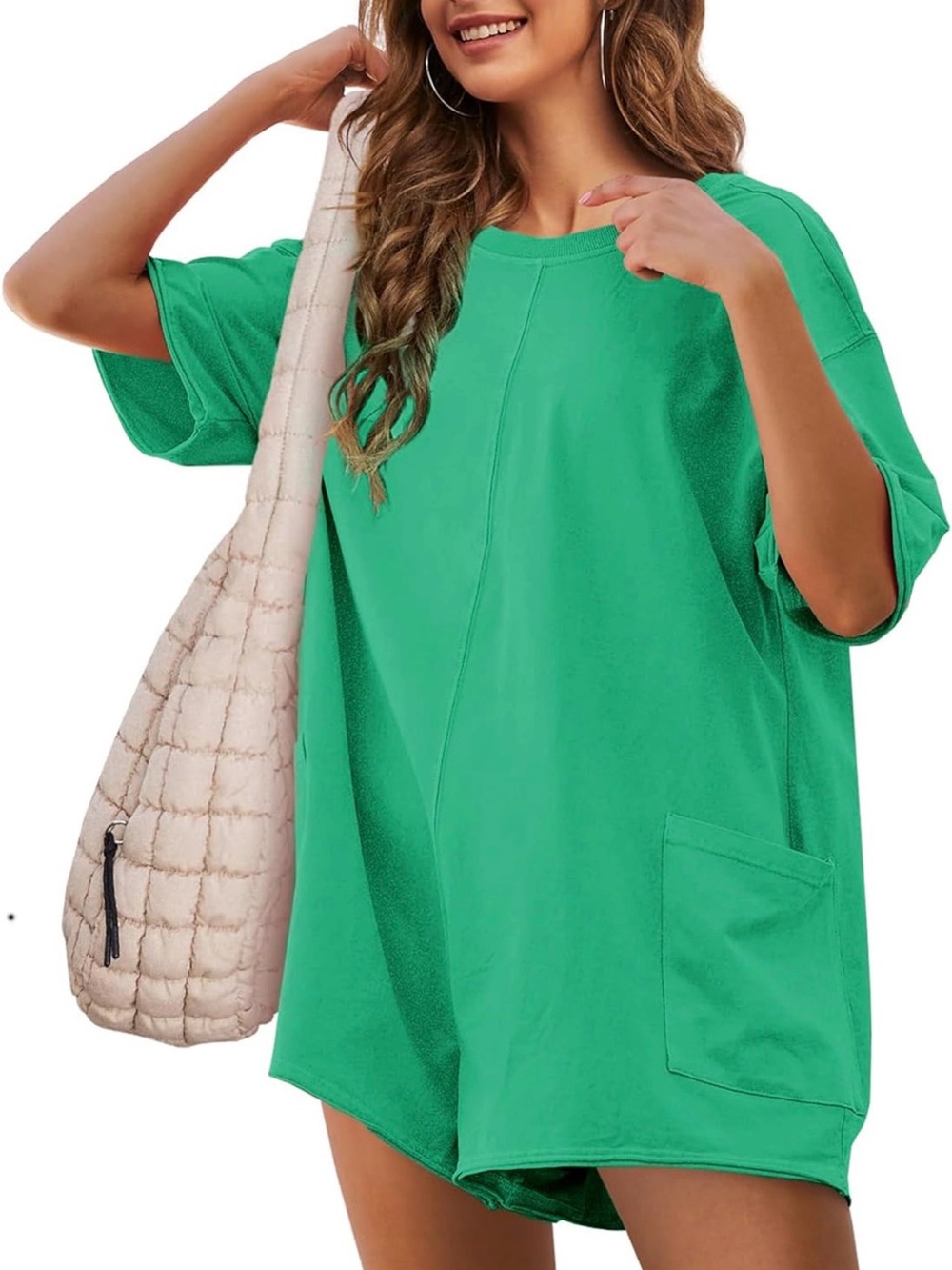 Green tshirt romper with pockets